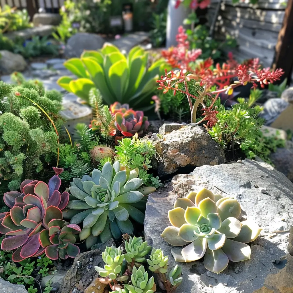 outdoor succulents in the small garden